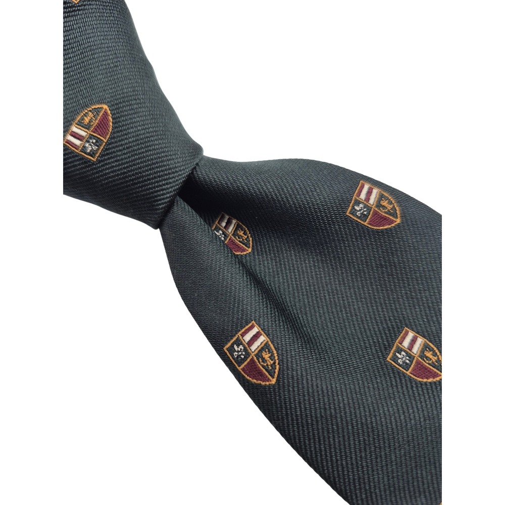 Polo Ralph Lauren Silk Tie Mens Green Crest Shield Motif Hand Made Italy